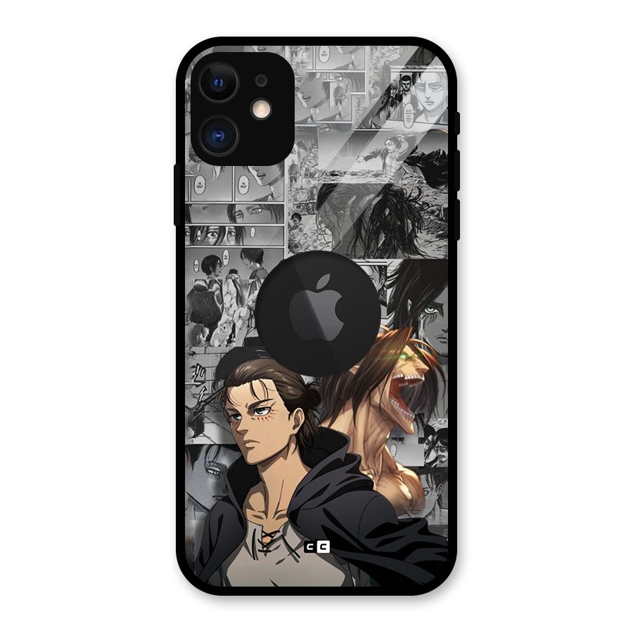 Eren Yeager Manga Glass Back Case for iPhone 11 Logo Cut