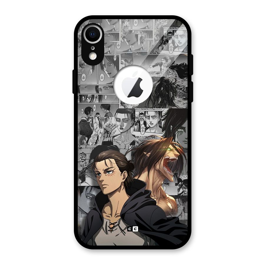 Eren Yeager Manga Glass Back Case for iPhone XR Logo Cut
