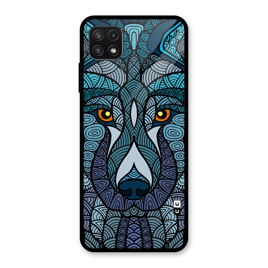 Ethnic Wolf Art Illustration Glass Back Case for Galaxy A22 5G