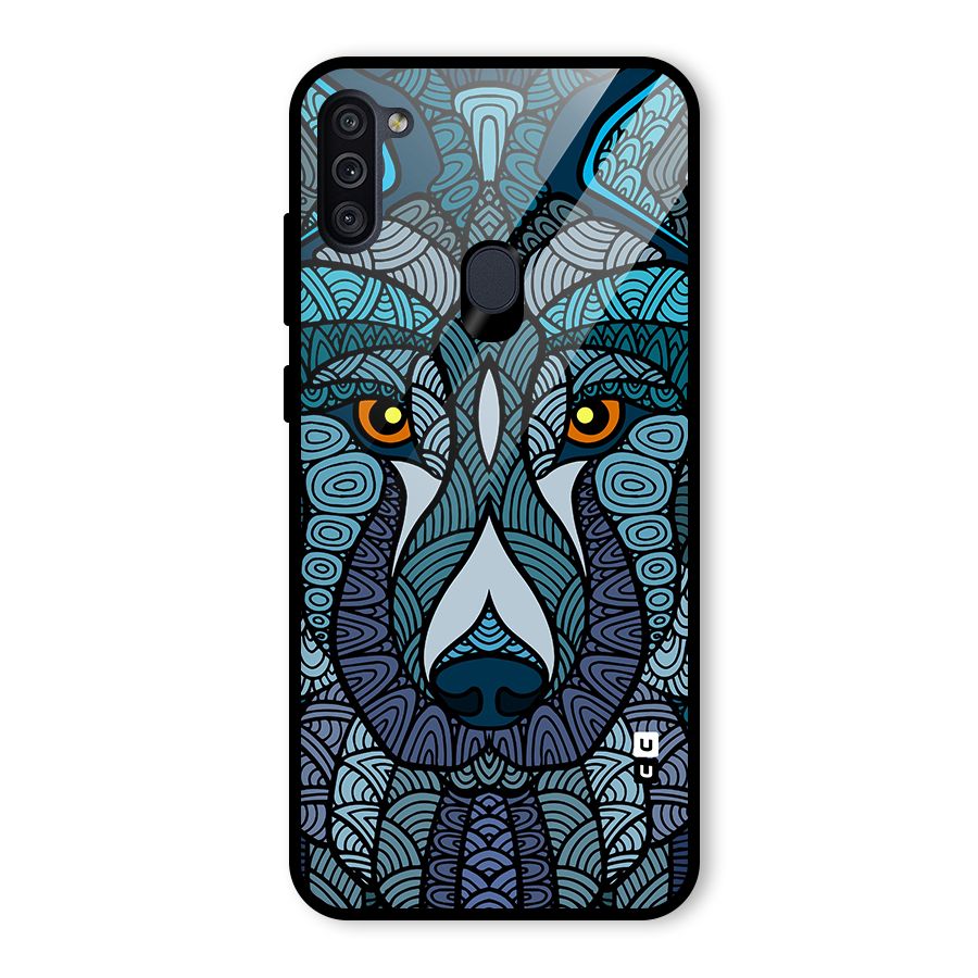 Ethnic Wolf Art Illustration Glass Back Case for Galaxy M11