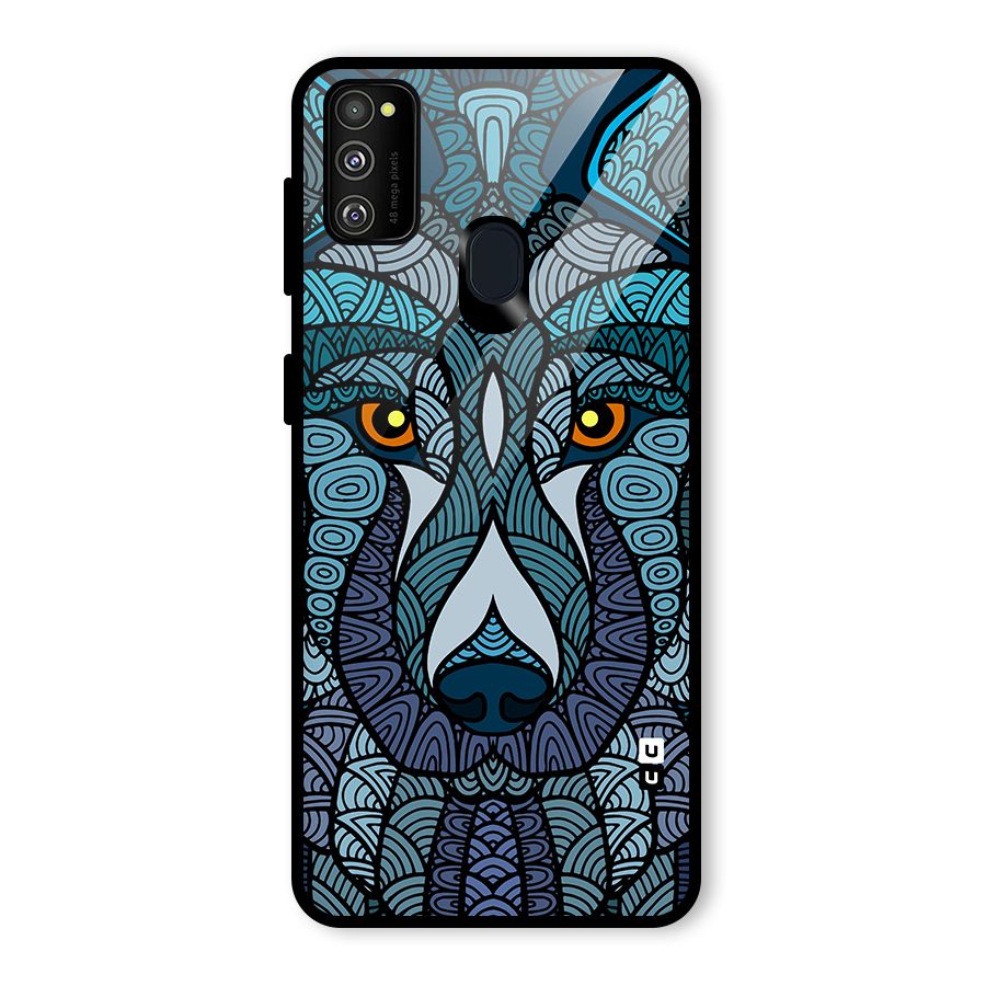 Ethnic Wolf Art Illustration Glass Back Case for Galaxy M30s