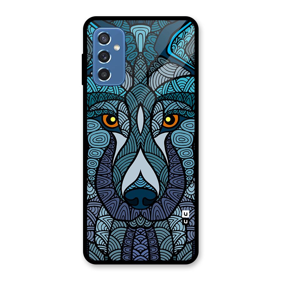 Ethnic Wolf Art Illustration Glass Back Case for Galaxy M52 5G