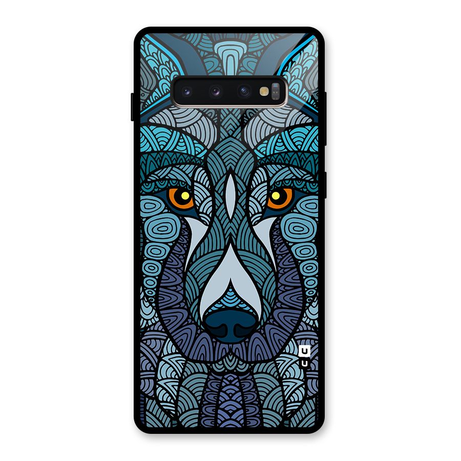 Ethnic Wolf Art Illustration Glass Back Case for Galaxy S10 Plus