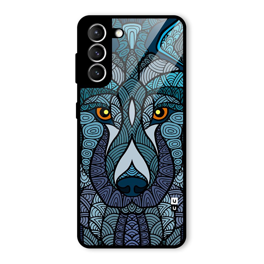 Ethnic Wolf Art Illustration Glass Back Case for Galaxy S21 5G