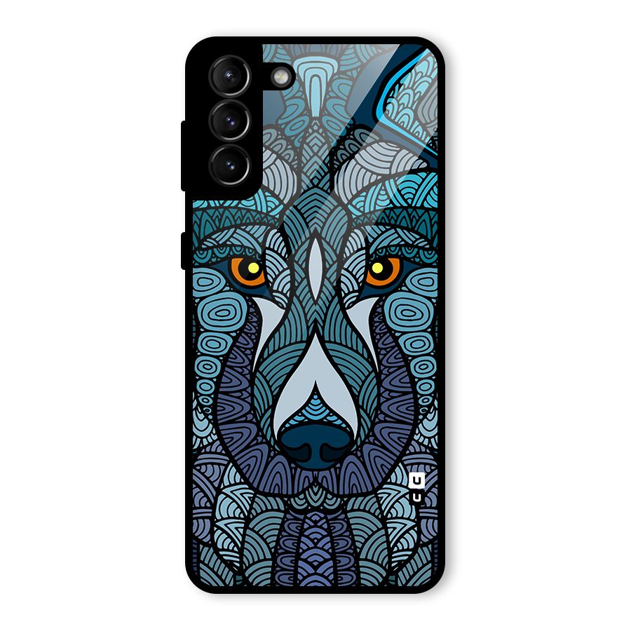 Ethnic Wolf Art Illustration Glass Back Case for Galaxy S21 Plus