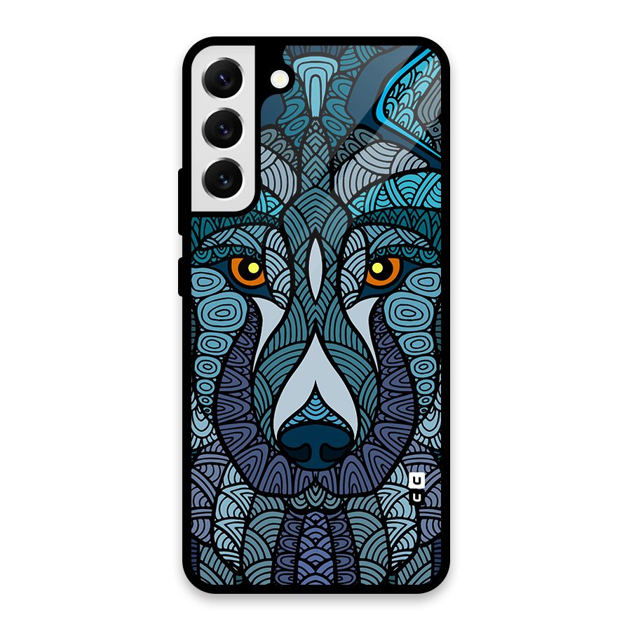 Ethnic Wolf Art Illustration Glass Back Case for Galaxy S22 Plus 5G