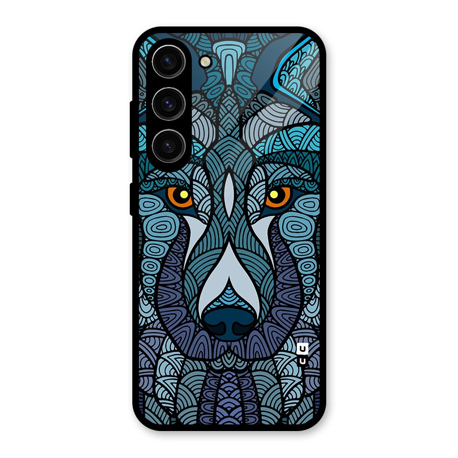 Ethnic Wolf Art Illustration Glass Back Case for Galaxy S23