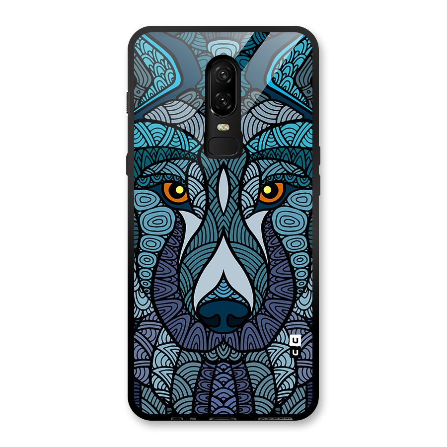 Ethnic Wolf Art Illustration Glass Back Case for OnePlus 6