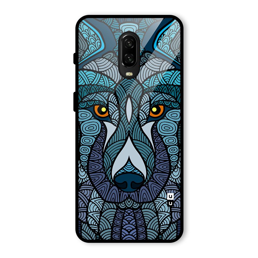 Ethnic Wolf Art Illustration Glass Back Case for OnePlus 6T