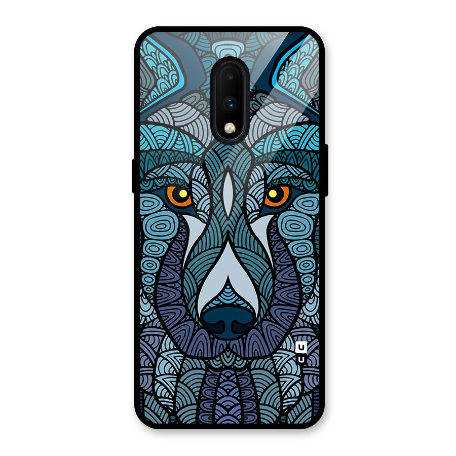 Ethnic Wolf Art Illustration Glass Back Case for OnePlus 7