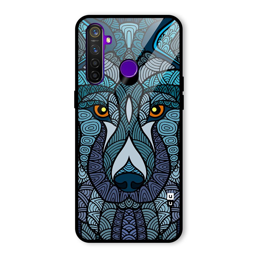 Ethnic Wolf Art Illustration Glass Back Case for Realme 5 Pro