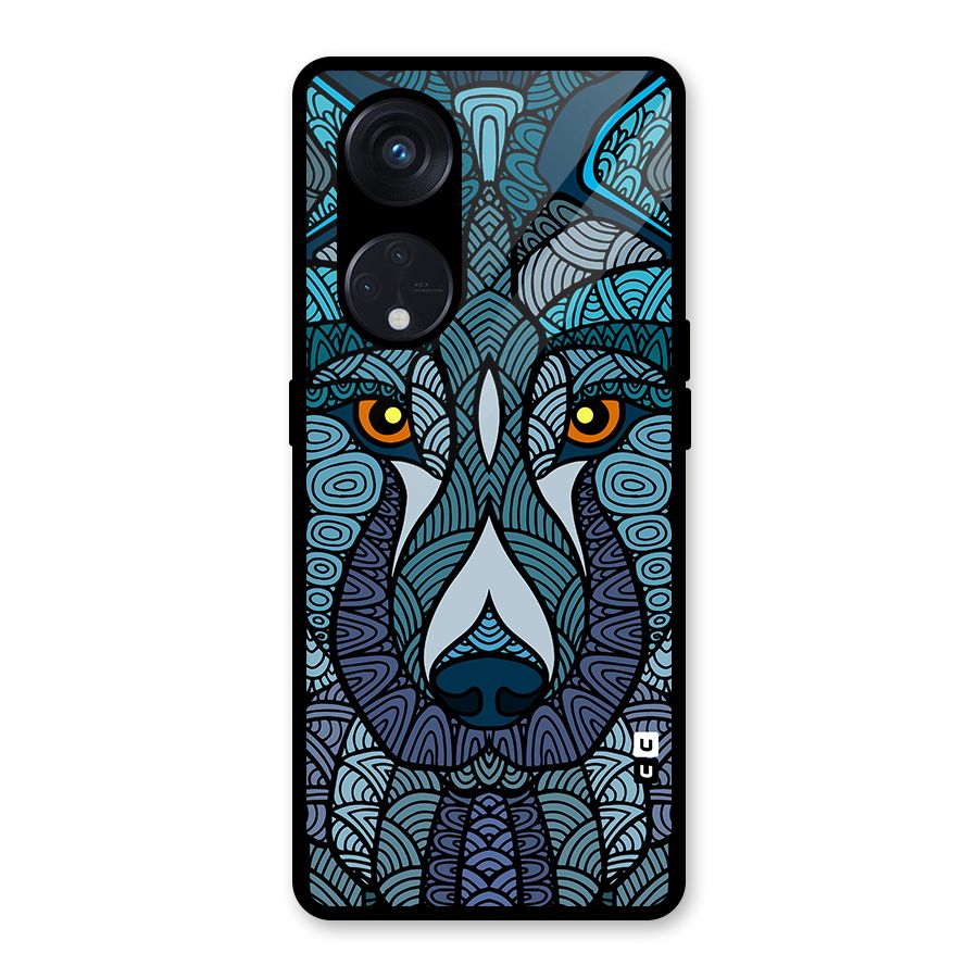 Ethnic Wolf Art Illustration Glass Back Case for Reno8 T 5G
