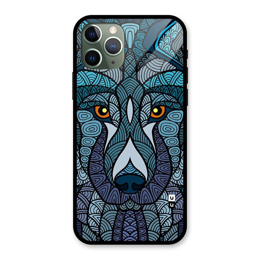 Ethnic Wolf Art Illustration Glass Back Case for iPhone 11 Pro