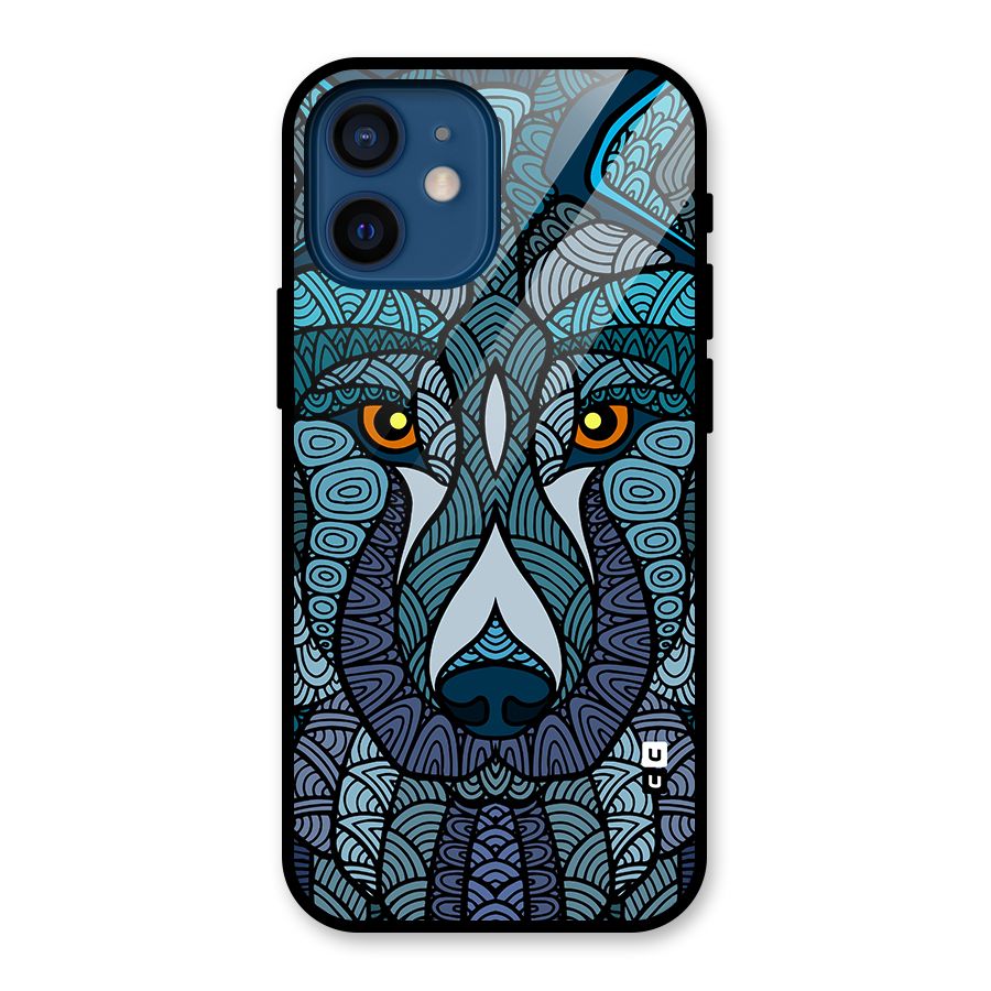Ethnic Wolf Art Illustration Glass Back Case for iPhone 12 Mini