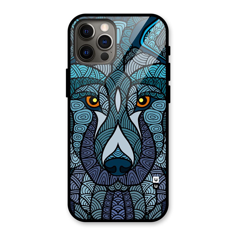Ethnic Wolf Art Illustration Glass Back Case for iPhone 12 Pro