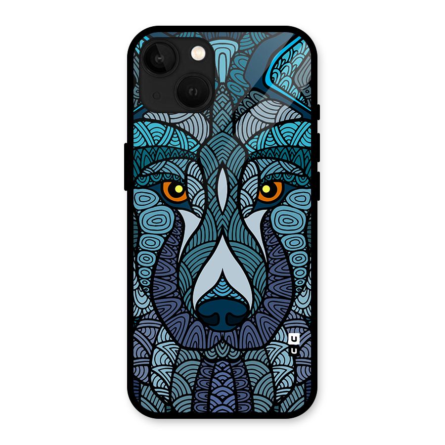 Ethnic Wolf Art Illustration Glass Back Case for iPhone 13