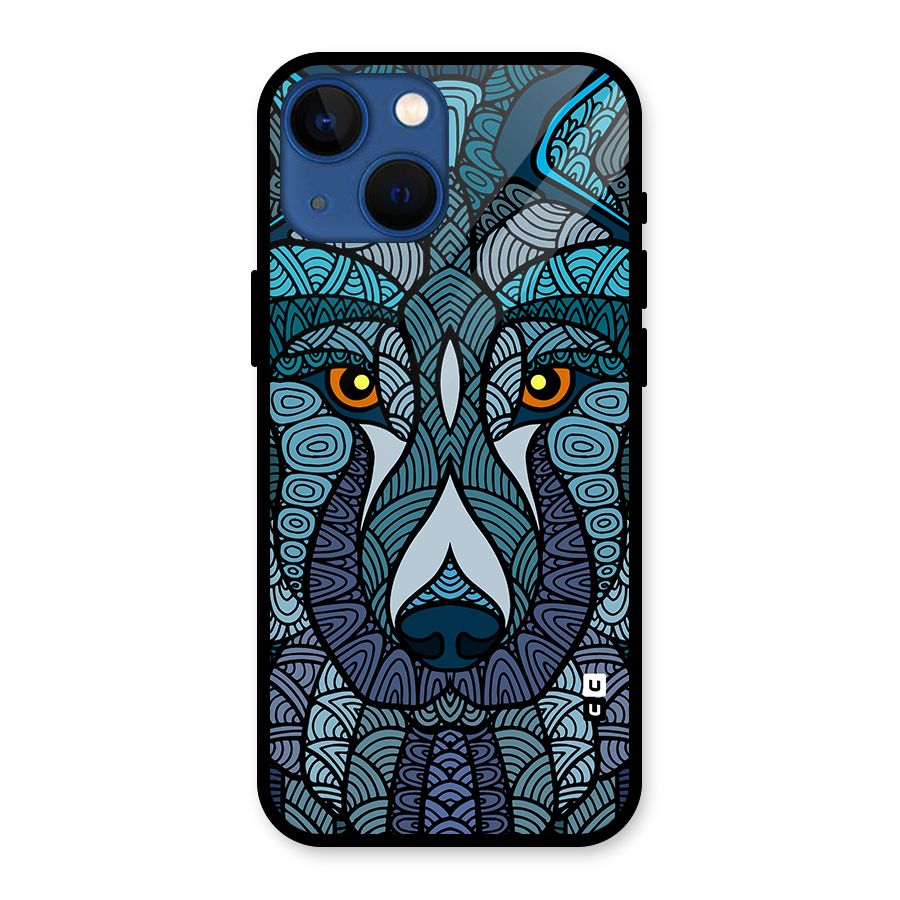 Ethnic Wolf Art Illustration Glass Back Case for iPhone 13 Mini