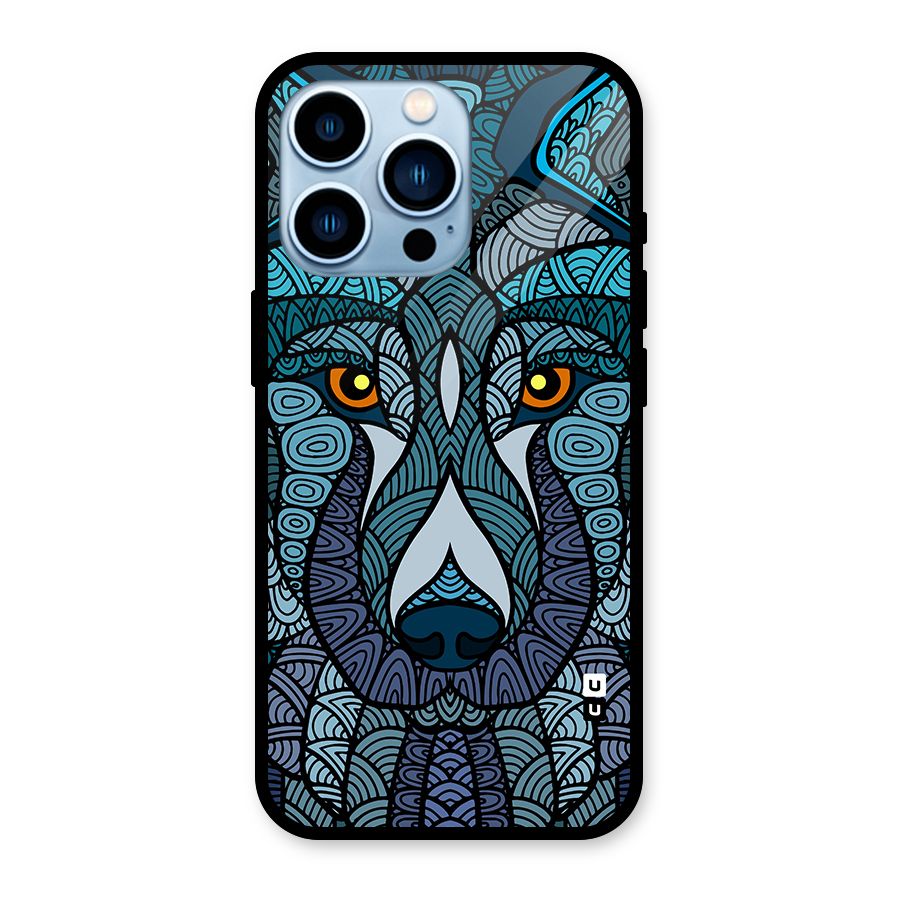 Ethnic Wolf Art Illustration Glass Back Case for iPhone 13 Pro