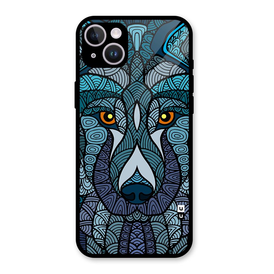 Ethnic Wolf Art Illustration Glass Back Case for iPhone 14 Plus