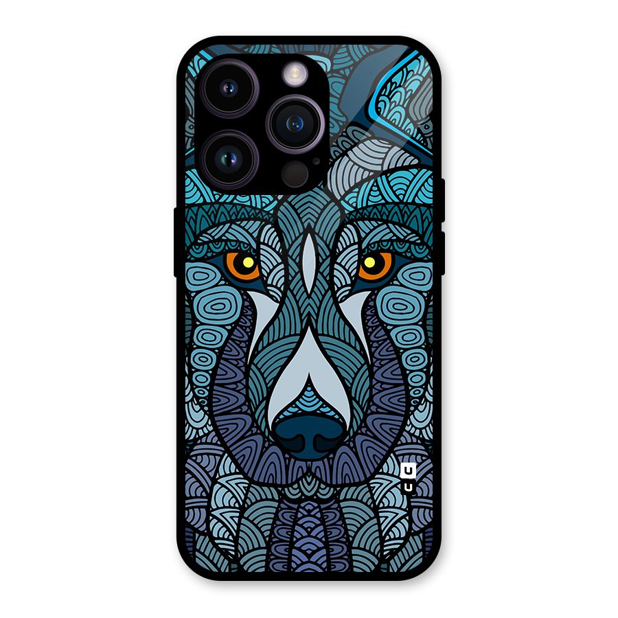 Ethnic Wolf Art Illustration Glass Back Case for iPhone 14 Pro
