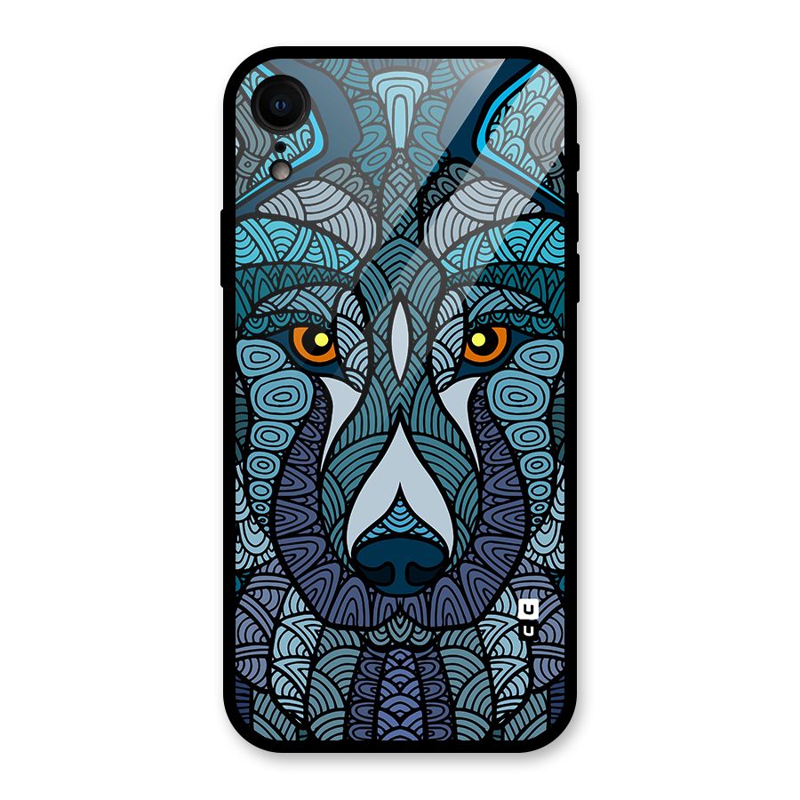 Ethnic Wolf Art Illustration Glass Back Case for iPhone XR