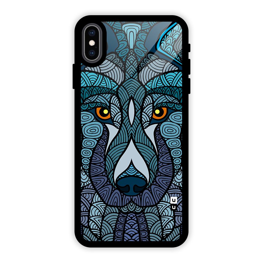 Ethnic Wolf Art Illustration Glass Back Case for iPhone XS Max