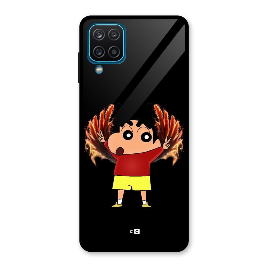 Fire Shinchan Glass Back Case for Galaxy A12