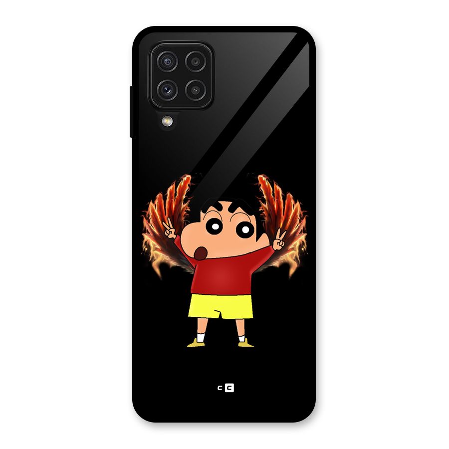 Fire Shinchan Glass Back Case for Galaxy A22 4G