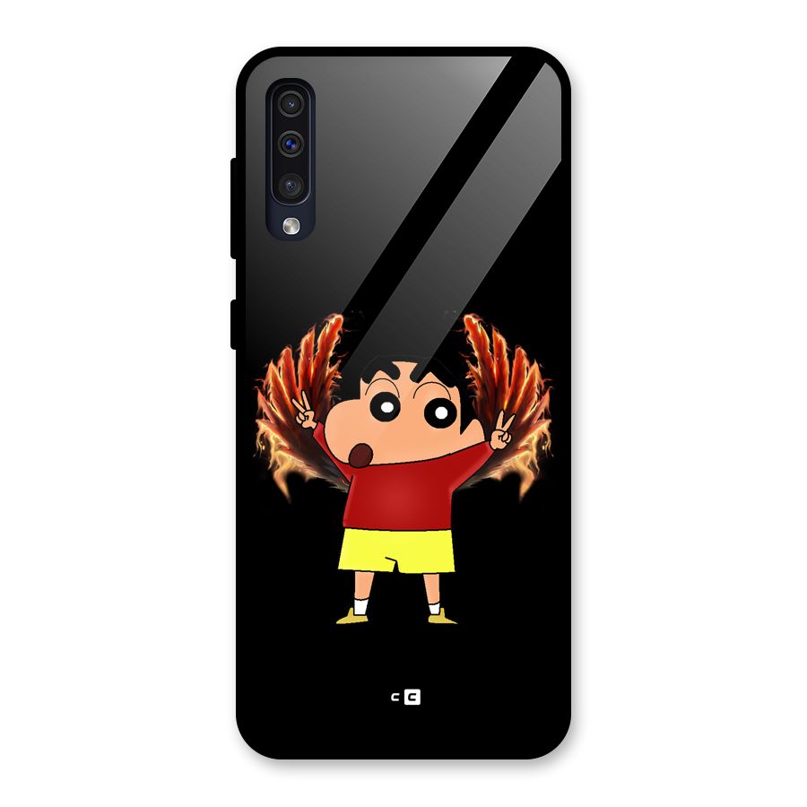 Fire Shinchan Glass Back Case for Galaxy A50