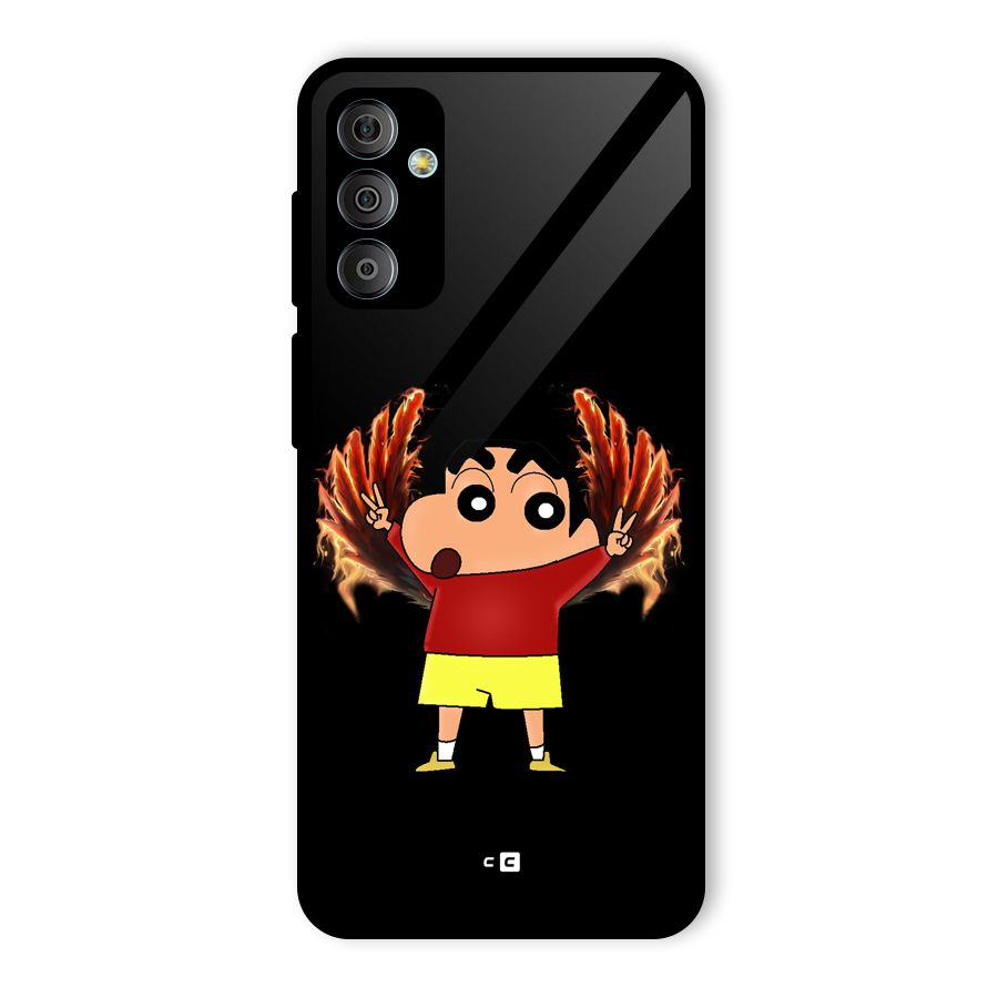 Fire Shinchan Glass Back Case for Galaxy F23