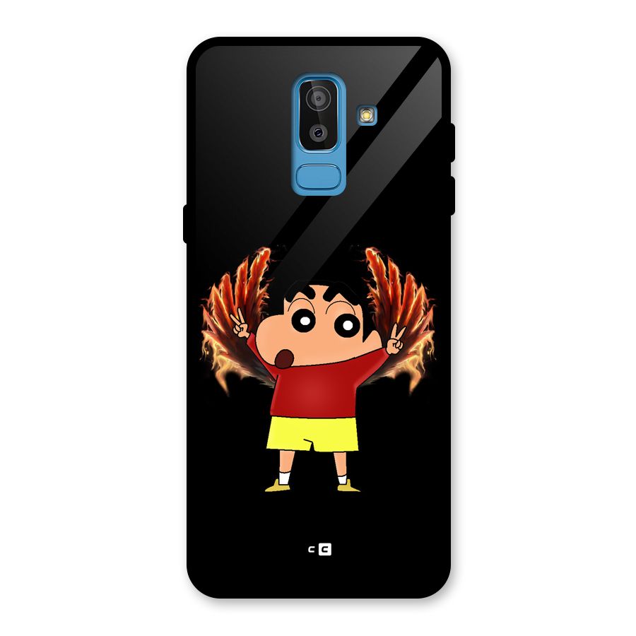 Fire Shinchan Glass Back Case for Galaxy J8
