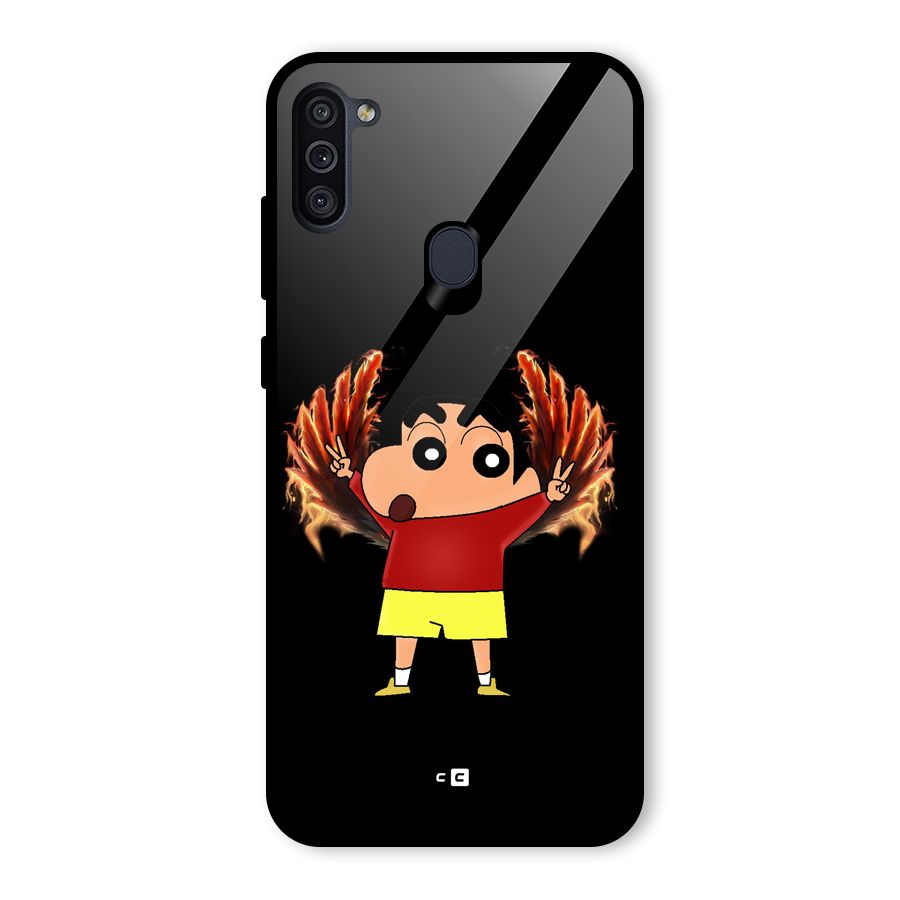 Fire Shinchan Glass Back Case for Galaxy M11