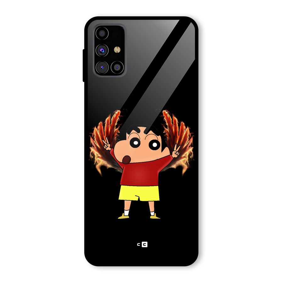 Fire Shinchan Glass Back Case for Galaxy M31s
