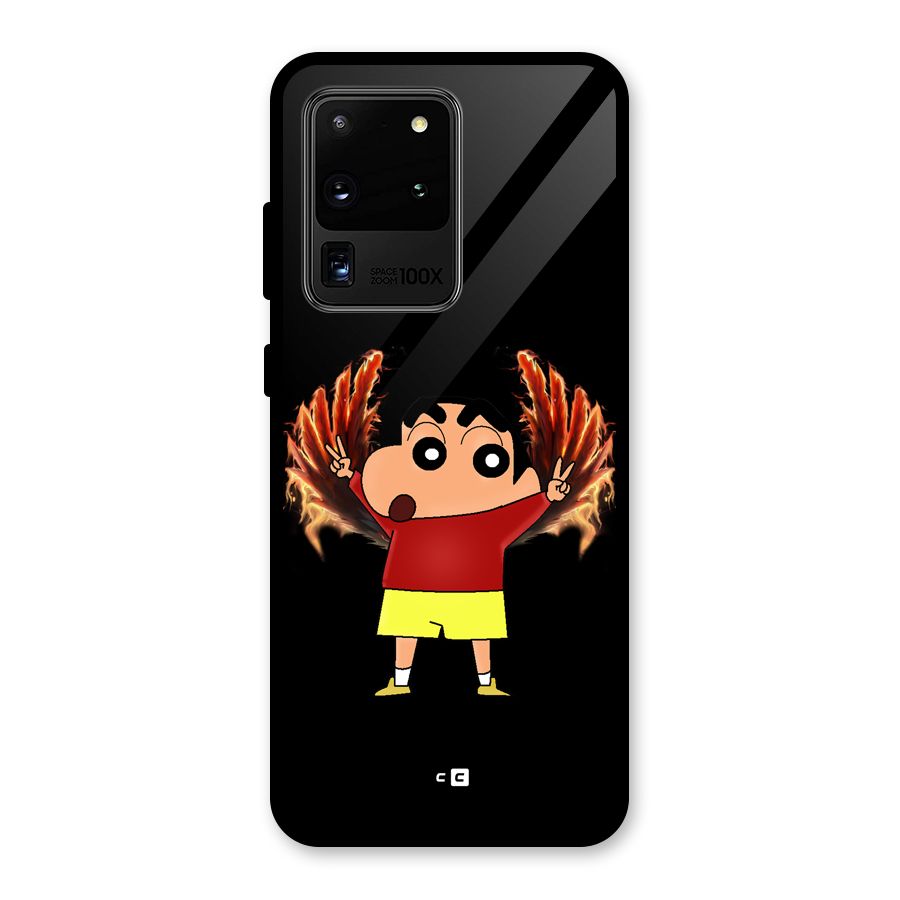 Fire Shinchan Glass Back Case for Galaxy S20 Ultra