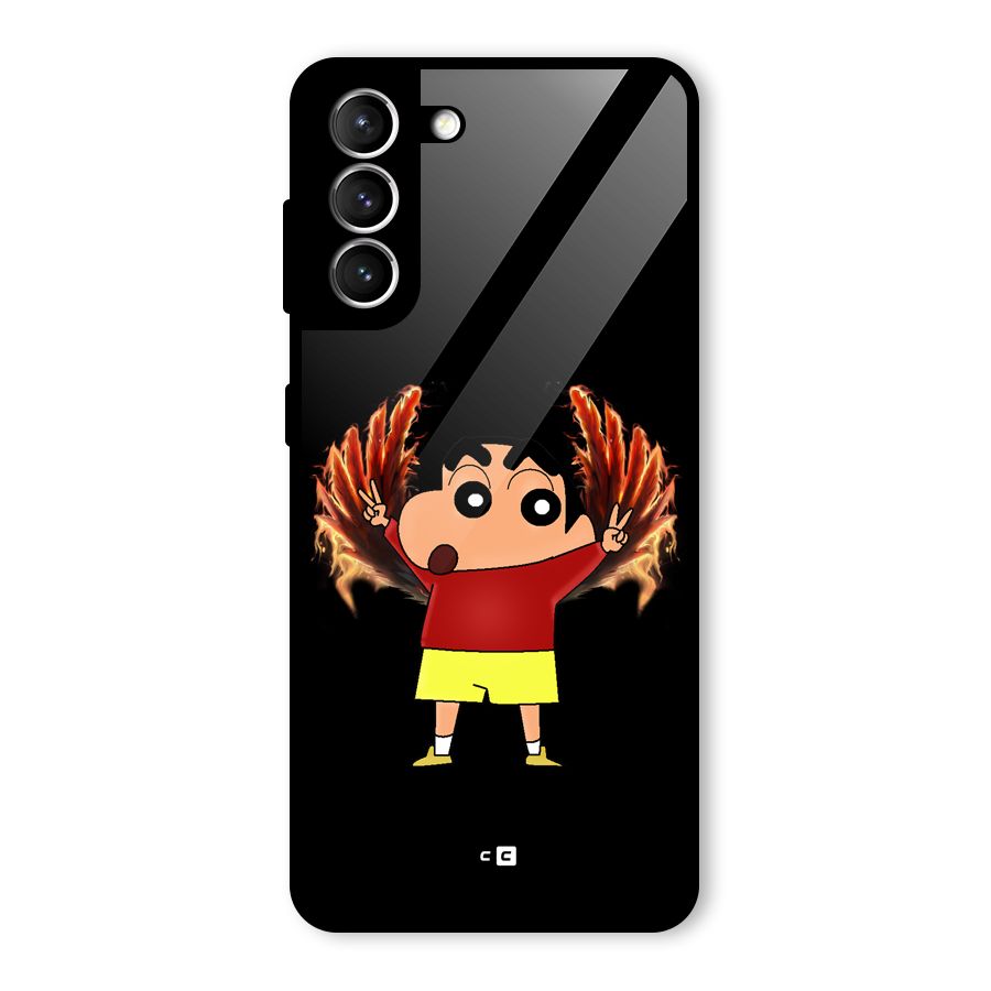 Fire Shinchan Glass Back Case for Galaxy S21 5G