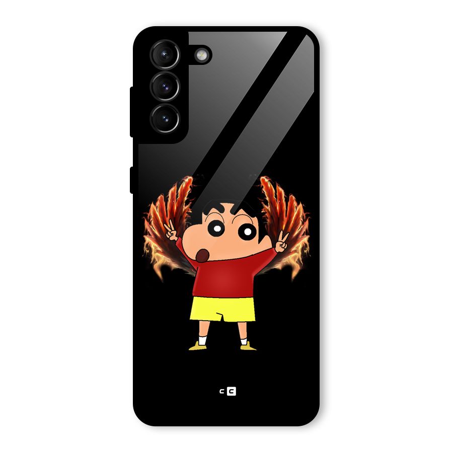 Fire Shinchan Glass Back Case for Galaxy S21 Plus