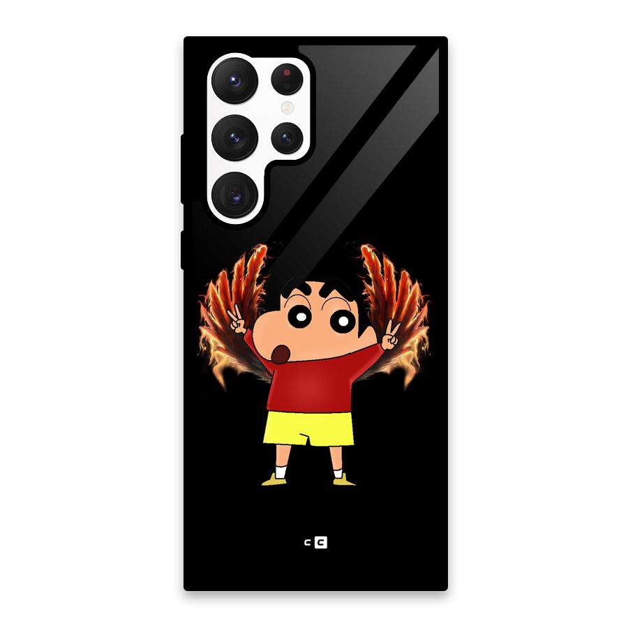 Fire Shinchan Glass Back Case for Galaxy S22 Ultra 5G