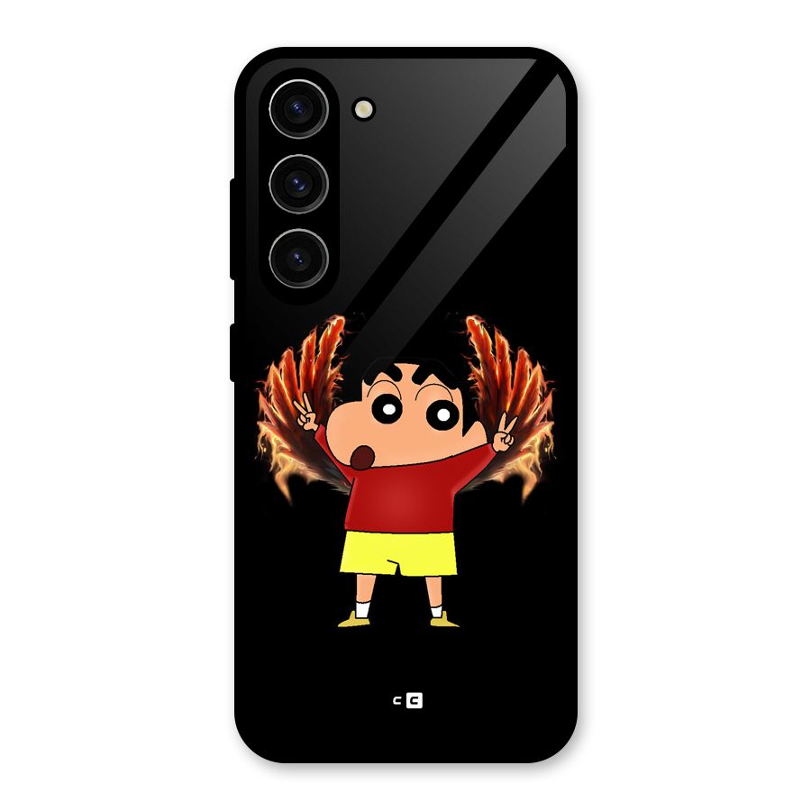 Fire Shinchan Glass Back Case for Galaxy S23