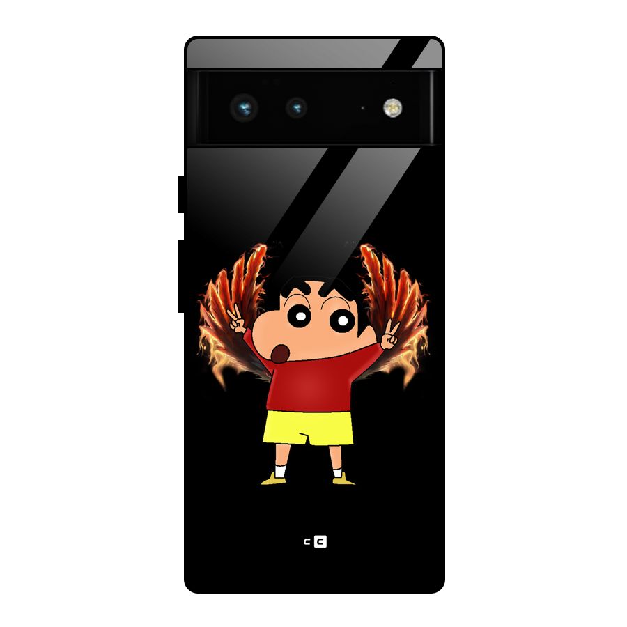 Fire Shinchan Glass Back Case for Google Pixel 6