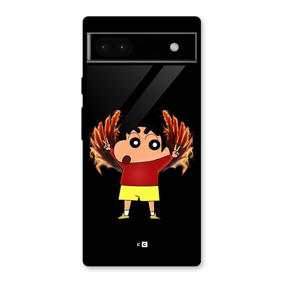 Fire Shinchan Glass Back Case for Google Pixel 6a