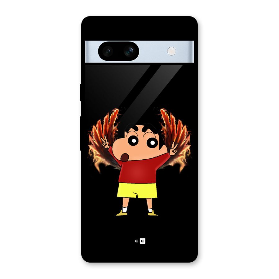 Fire Shinchan Glass Back Case for Google Pixel 7a