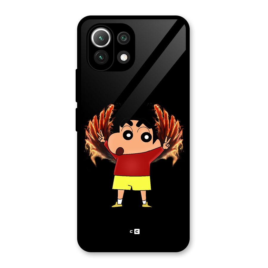 Fire Shinchan Glass Back Case for Mi 11 Lite NE 5G