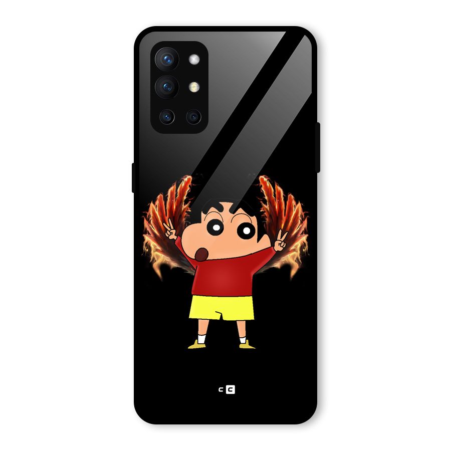 Fire Shinchan Glass Back Case for OnePlus 9R