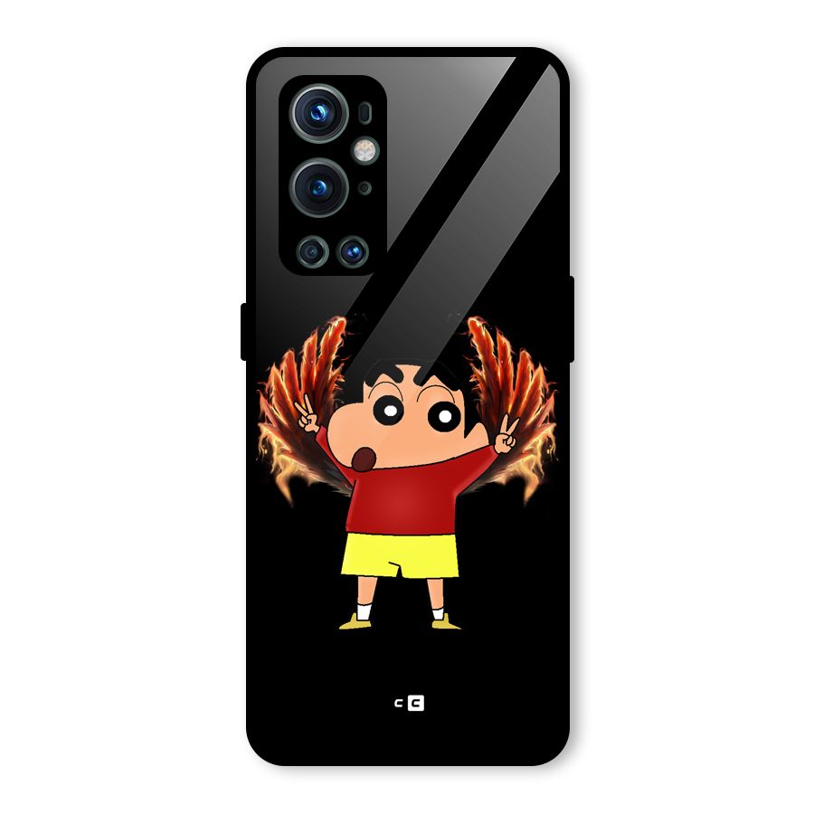 Fire Shinchan Glass Back Case for OnePlus 9 Pro