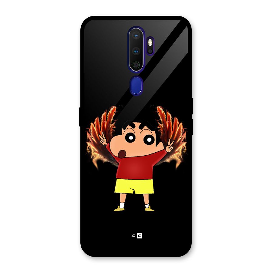 Fire Shinchan Glass Back Case for Oppo A9 (2020)