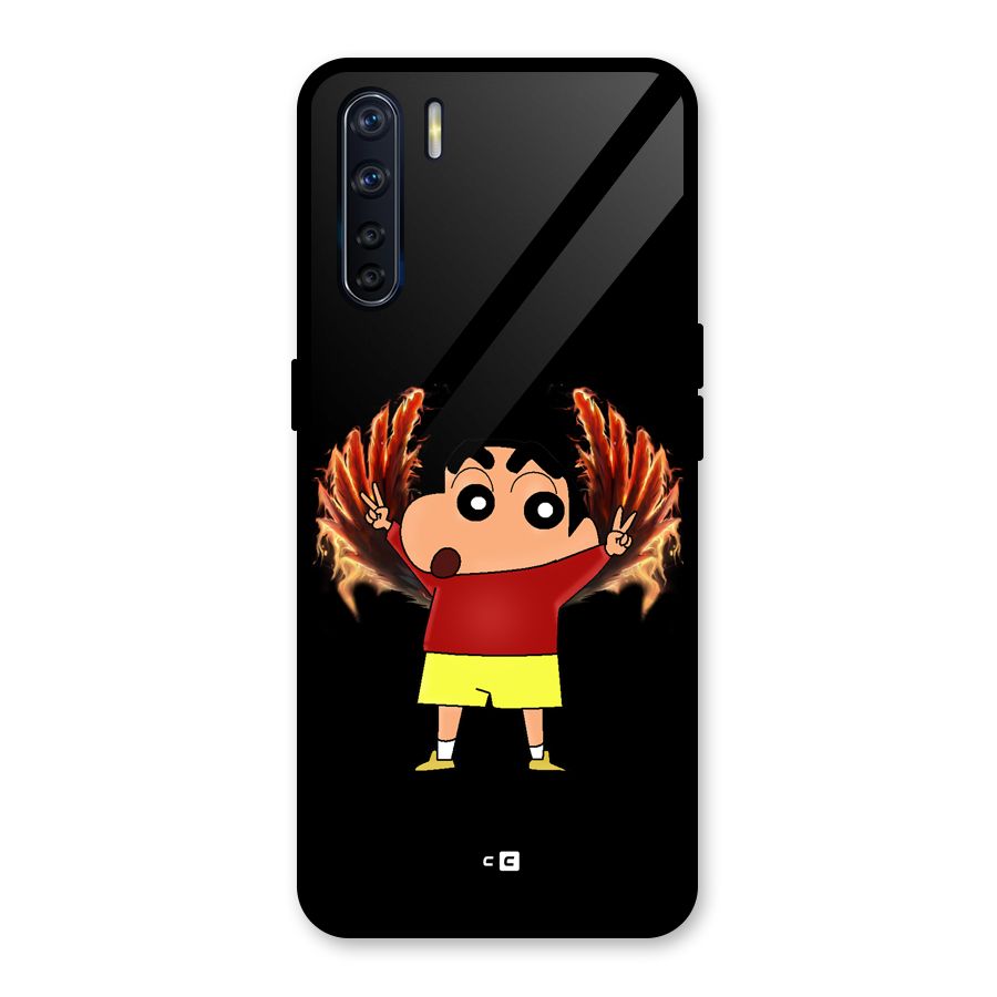 Fire Shinchan Glass Back Case for Oppo F15
