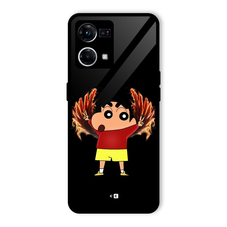 Fire Shinchan Glass Back Case for Oppo F21s Pro 4G