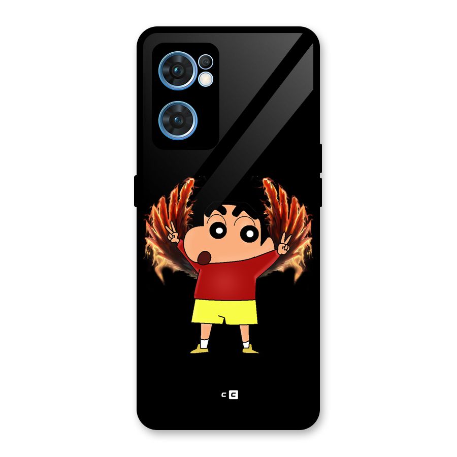 Fire Shinchan Glass Back Case for Oppo Reno7 5G