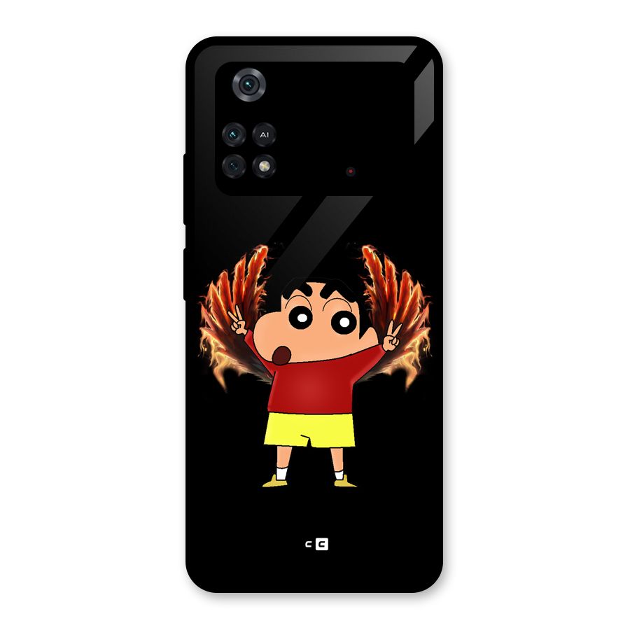 Fire Shinchan Glass Back Case for Poco M4 Pro 4G