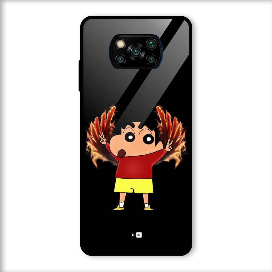 Fire Shinchan Glass Back Case for Poco X3